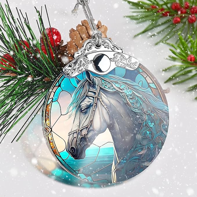 Horse Ornament Glass, Modern Ornament for Christmas, Birthday, Thanksgiving Decorations and Gifts