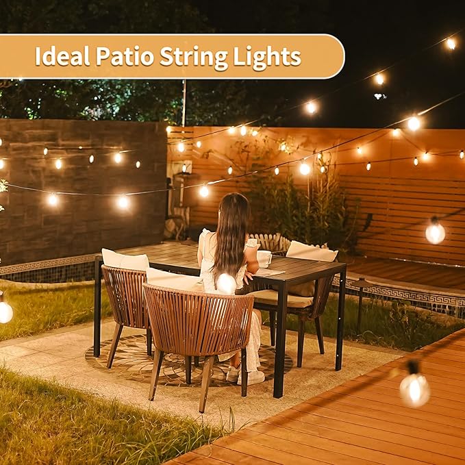 Outdoor String Lights with Remote, 50ft 25 Bulbs Low Voltage(24V) Patio Lights, Dimmable & Timer, IP65 Waterproof, G40 LED Hanging Lights for Outside, Deck, Garden, Backyard, Porch, Party