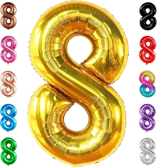 KatchOn, Giant Gold Number 8 Balloon - 40 Inch | Golden 8 Balloon for Golden 8th Birthday Decorations for Girls | 8th Birthday Decorations Boy | Number Balloons for Anniversary Party