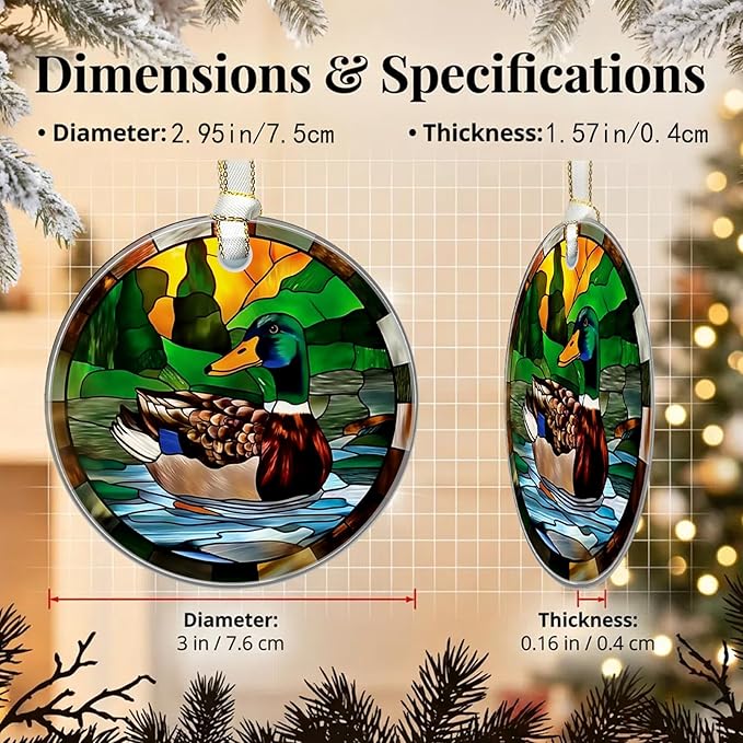 Christmas Ornaments 2025, Stained Glass Christmas Tree Decorations, Exchange for Women, Men, Collectible Dated Year Ornaments for Tree（Duck）