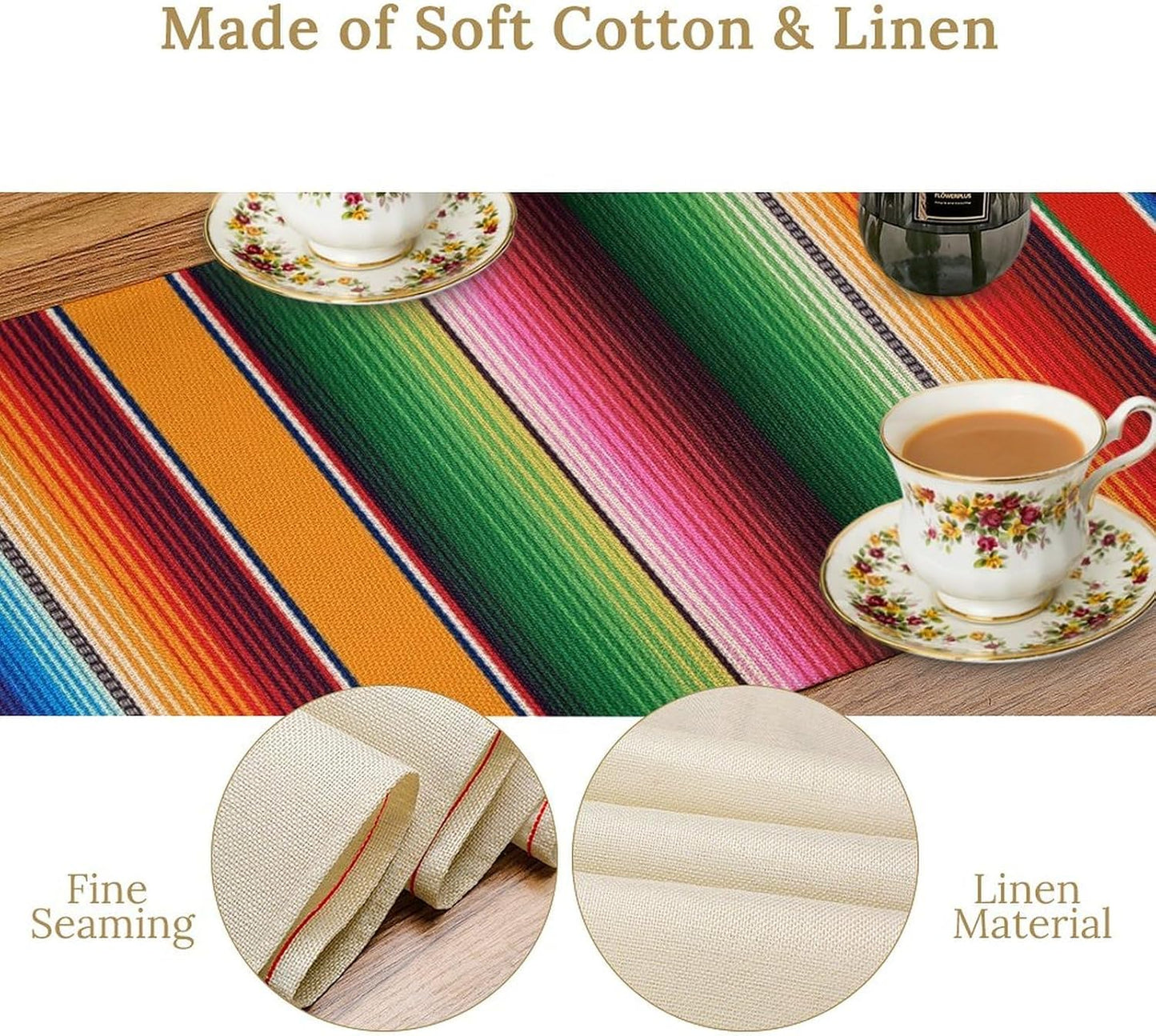 Mexican Table Runner,Colorful Stripe Art Table Runner for Kitchen Dining Table Home Party Decoration 13x72 Inch