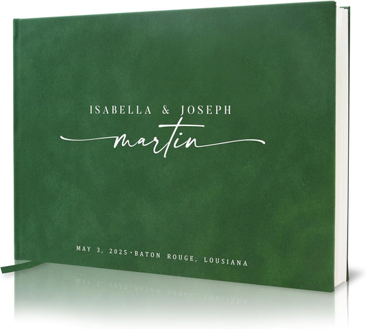 Personalized Guest Book - 11.5" x 8.5" Custom Bride & Groom Names with Bookmark and Hard Cover 140 GSM Blank Pages, for Weddings Guest Book, Engagements, Birthdays, Special Events, Emerald