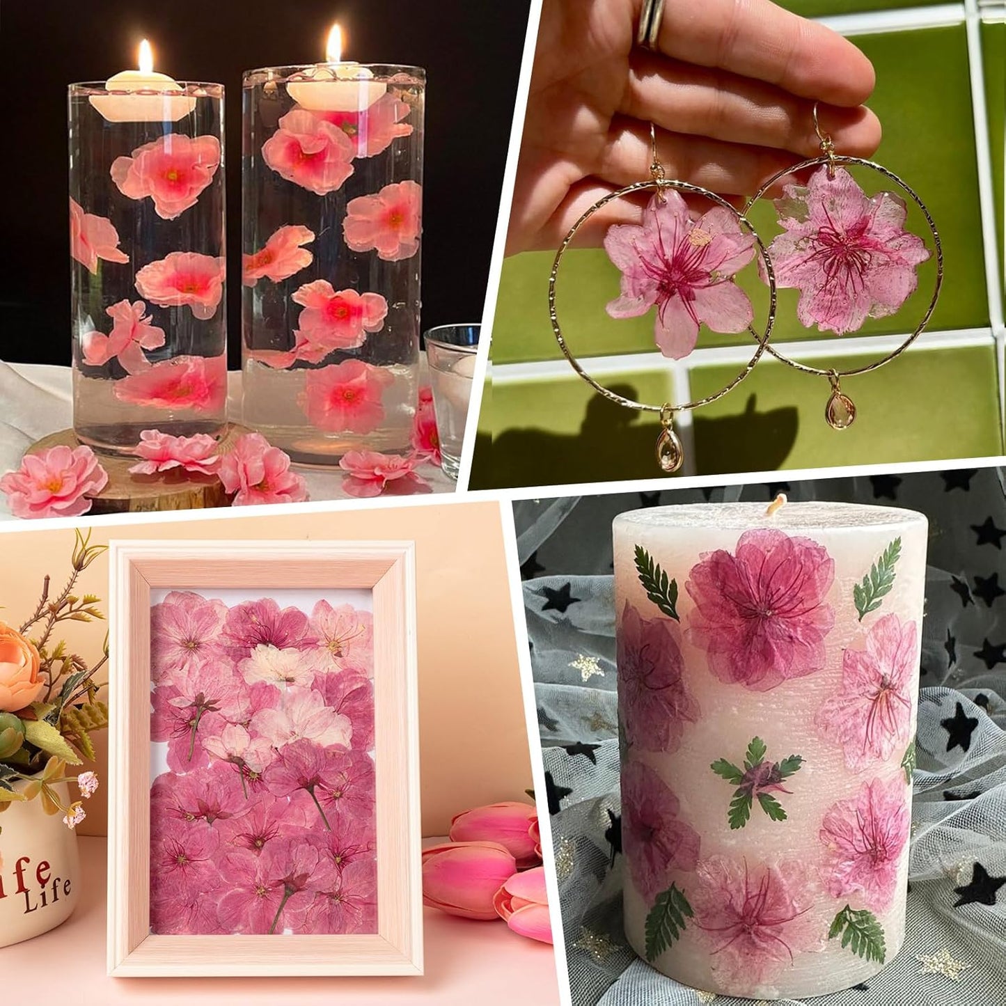 101 PCS Pressed Cherry Blossom for Crafts, Pink Dried Pressed Flowers for Resin DIY Jewelry Making Cake Card Scrapbook Decor, Dried Sakura Flowers for Soap Candle Making