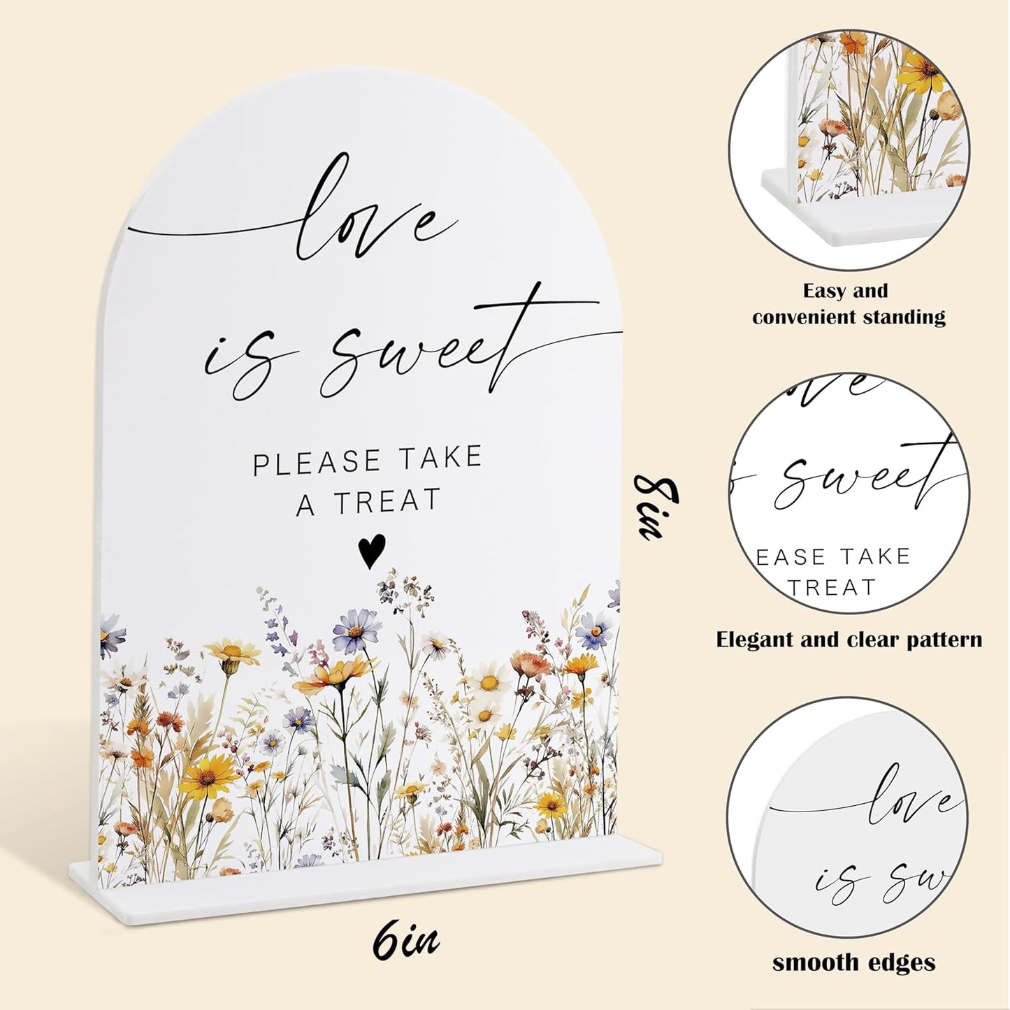 Wedding Signs for Ceremony and Reception, Boho Floral Love is Sweet Sign Please Take a Treat, Wedding Signage with Stand, Bridal Shower Table Centerpieces, Supplies for Engagement Reception Party, 33