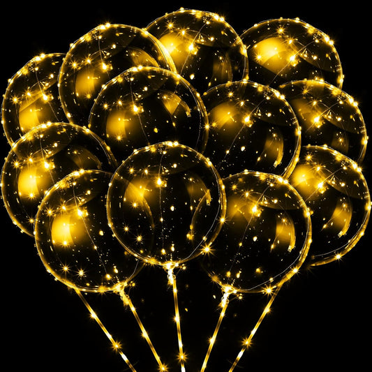 Vinsot 30 Pack LED Bobo Balloons Light Up Balloons Clear Helium Bubble Bobo Glow with String Lights for Parties Birthday Wedding Decoration(Warm Light)