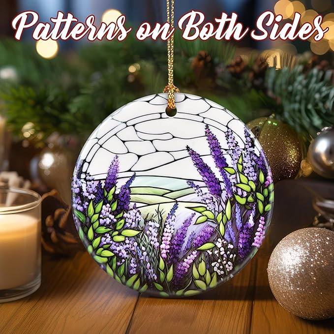 Christmas Ornaments, Dodosky 2.8in Ceramic Lavender Flower Ornament, Xmas Decor, Christmas Tree Ornaments, Xmas Decorations for Tree, Holiday Ornament, Lavender Flower Gifts, Gifts for Women, Mom