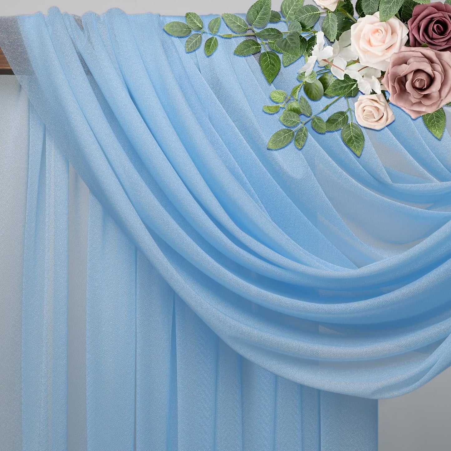 Wedding Arch Draping Fabric 3 Panels 28.7" x 20FT Dusty Blue Sheer Chiffon Backdrop Drapes for Wedding Ceremony Birthday Party Bridal Shower Outdoor Decoration