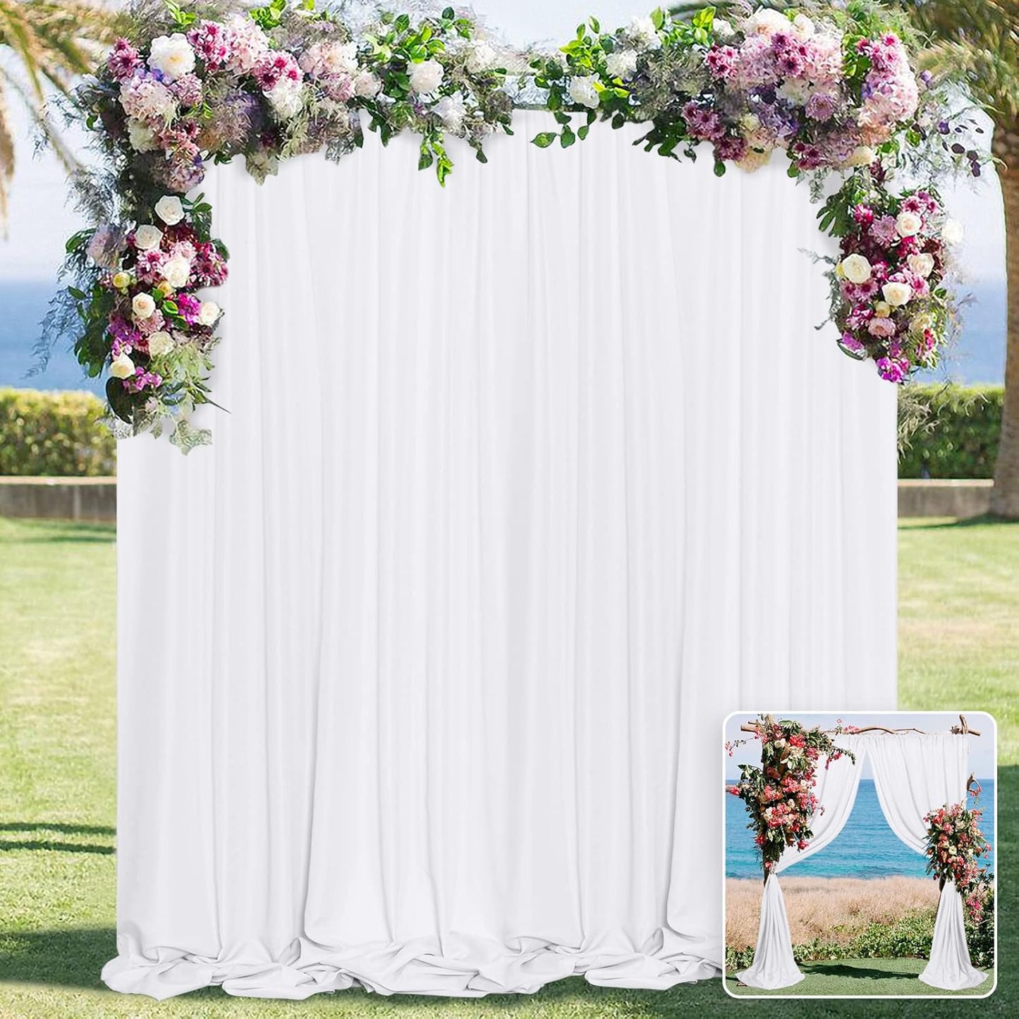 White Backdrop Curtain for Wedding Decor Holiday Party - White Wedding Backdrop Polyester Photography Backdrop Drapes Baby Shower Birthday Privacy Sliding Curtains Home Decor, 5ft x 7ft, 2 Panels