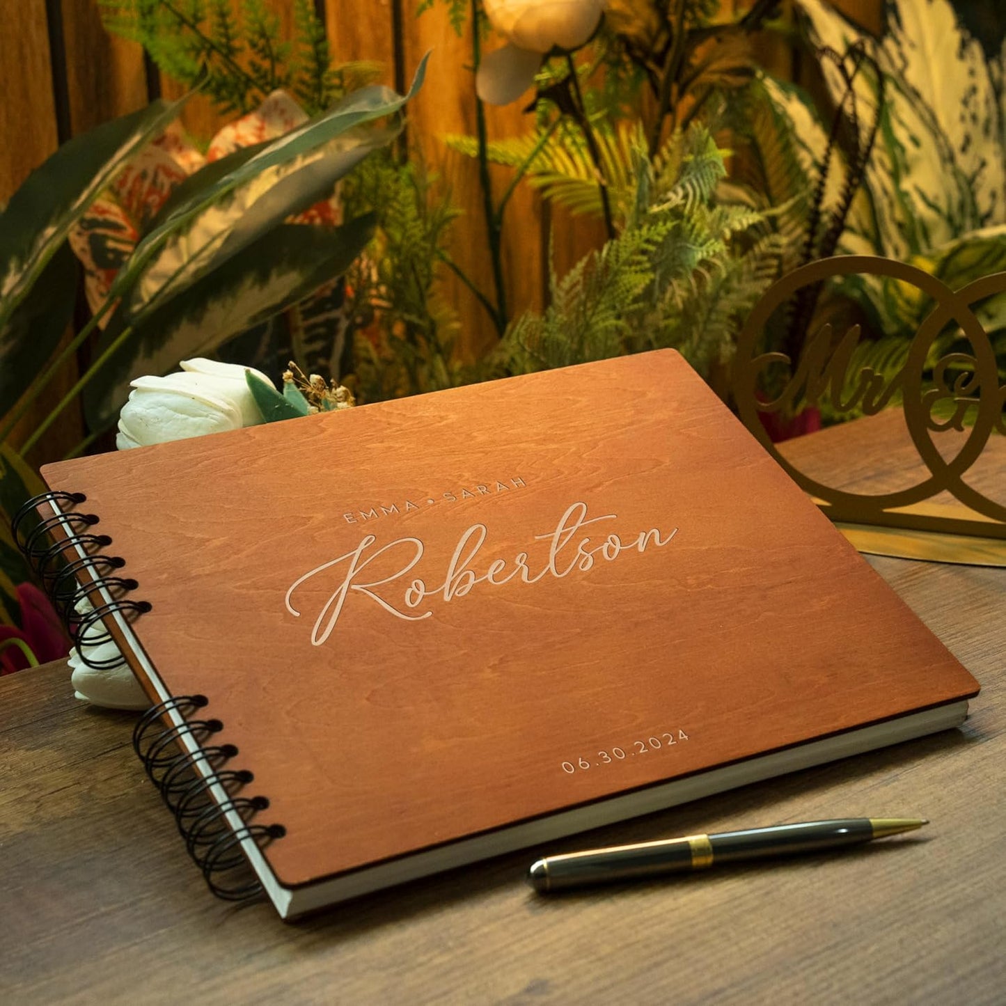 Personalized Wood Wedding Guest Book - 5 Colors/Finishings, 2 Sizes, 12 Designs - Wood Wedding Decorations, Guest Book Signs for Wedding Reception (DESIGN 11)