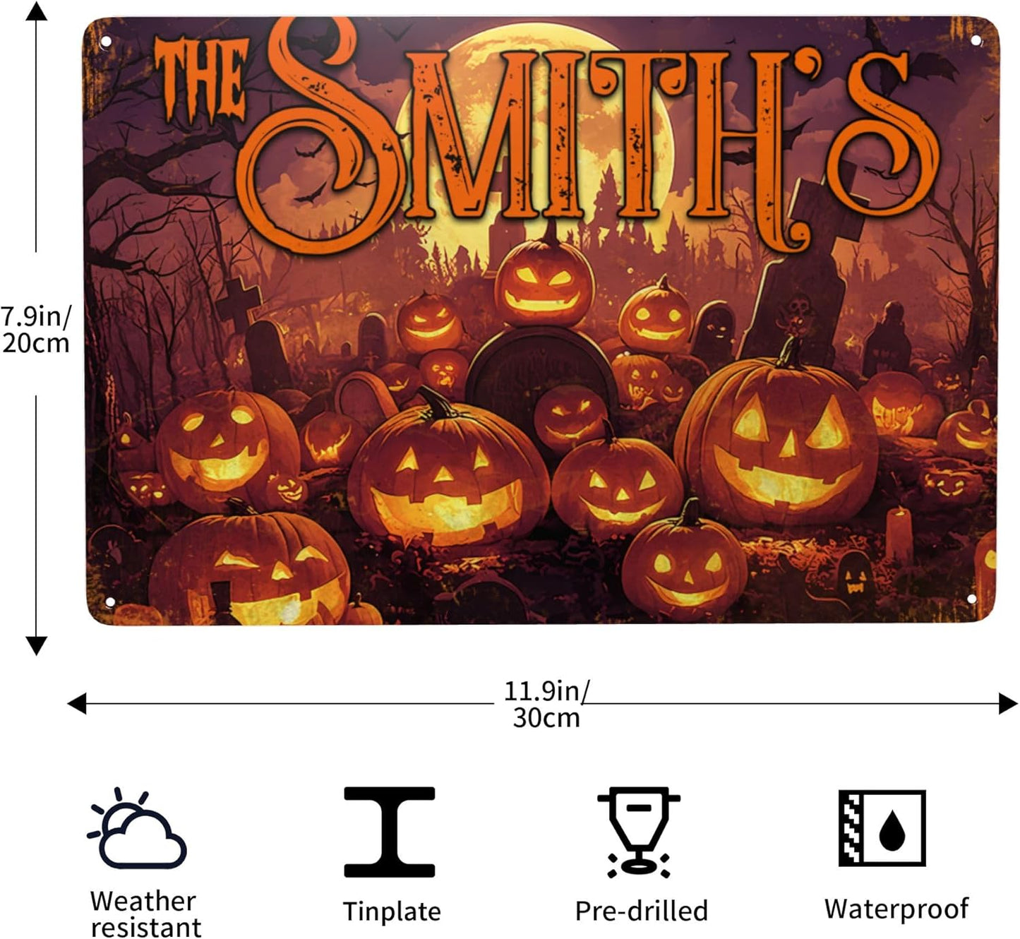 Personalized Halloween Metal Sign with Family's Name or Text Custom Pumpkin Wall Decor Signs Fade Resistance for Indoor Outdoor Spooky Gifts for Friends Family