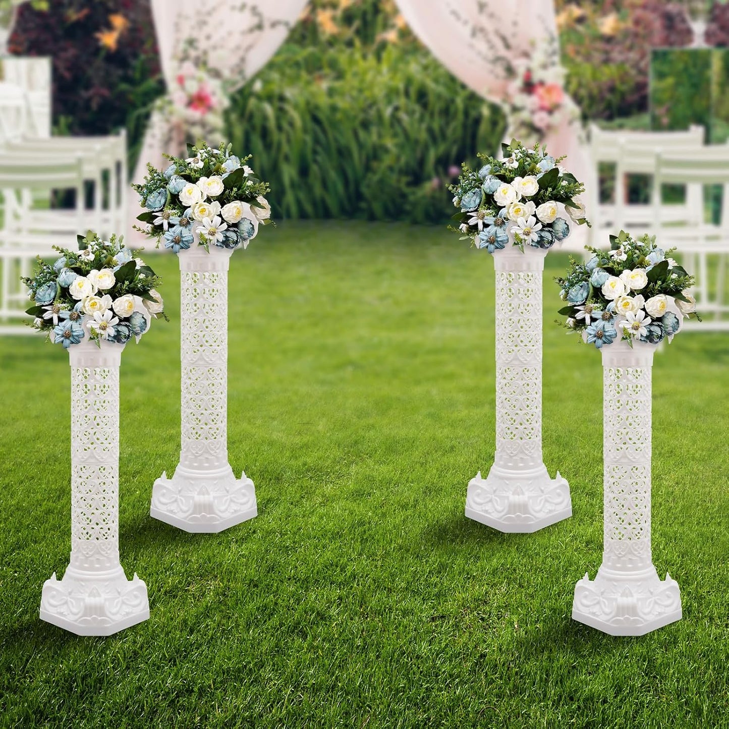 Roman Pillars Decoration Party Flower Pot Columns 10.63x34.65in Set 4Pcs Decor Pedstal Stand Flower Floral Wedding Party Event Road Decorative Columns(10.63x34.65in)