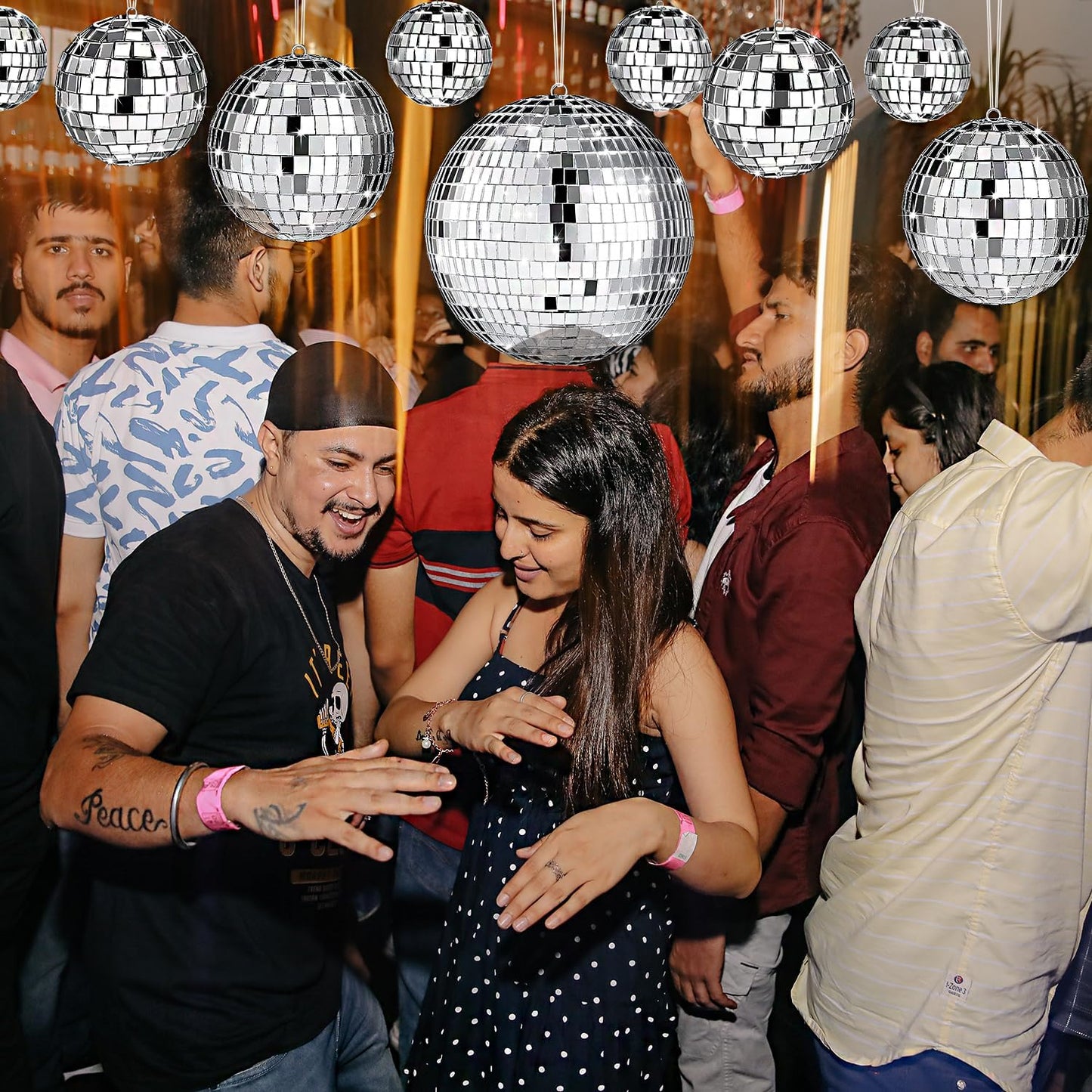 54 Pcs Disco Ball Hanging Decor - Mini Silver Mirror Ball Cake Topper for 74s Themed Party, Wedding, Christmas Supplies