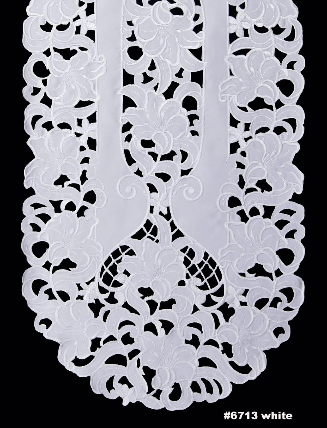 Creative Linens Embroidered Floral Table Runner 15x35 Oval Dresser Scarf White