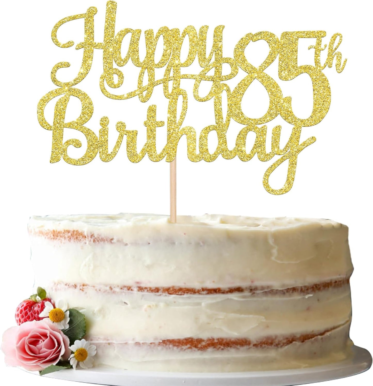 1 PCS Happy 85th Birthday Cake Topper Gold Glitter Cheers to 85 Years Birthday Cake Pick 85 Fabulous Cake Decoration for Happy 85th Birthday Theme Party Decorations Supplies