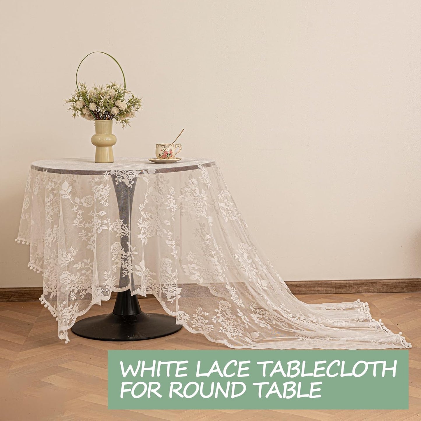 Jayla White Lace Tablecloth for Rectangular Tables, Vintage Style Wedding Table Cloths for Reception, Baby Shower, Birthday Party, Formal Dining, Dinner Parties 54 X 80 Inches