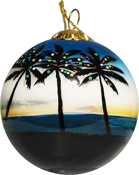 Blown Glass Christmas Ornament | Palm Trees with Lights Key West | Hand Painted Inside | Original Art | Includes Gift Box
