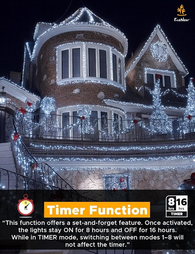 EcoNour 41Ft 1000 LED Cluster Twinkle Lights for Christmas Tree, 8 Modes String Lights for Decoration with Timer and Memory Function, Elegant Cool White Fairy Lights for Magical Home & Indoor