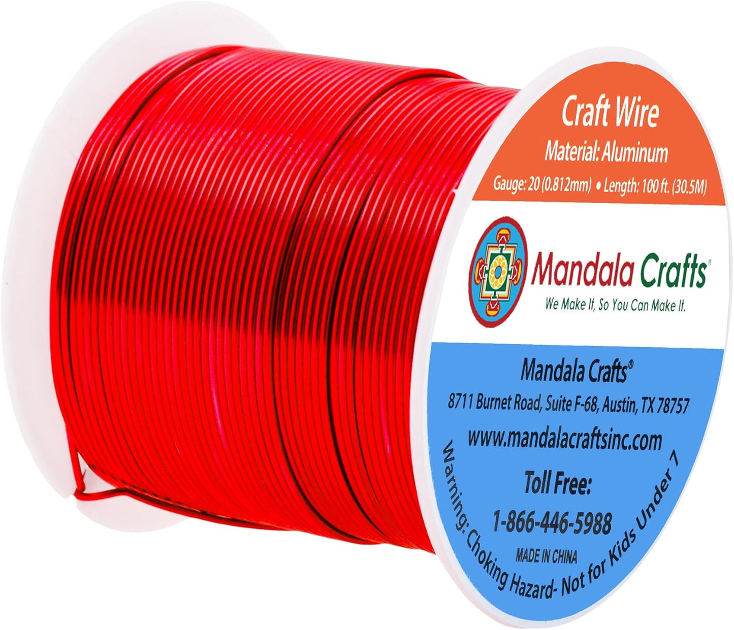 Mandala Crafts 20 Gauge Anodized Aluminum Craft Wire for Jewelry Making - 100 FT Colored Flexible Red Wire - Bendable for Bonsai Armature Crafting Sculpting