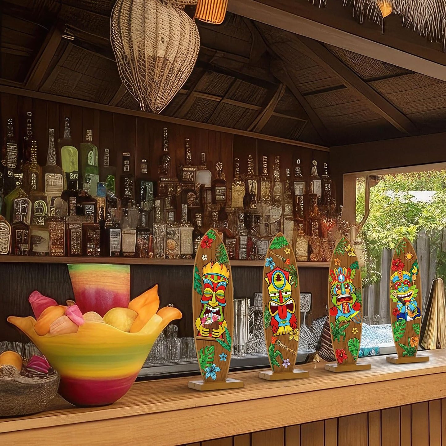 Blulu 4 Pcs Surfboard Decorations for Party Surfboard Beach Signs Welcome to Paradise Sign Tropical Bar Table Centerpieces Endless Summer Wood Decor Flip Flop Letters for Home Decor(Tiki Style)