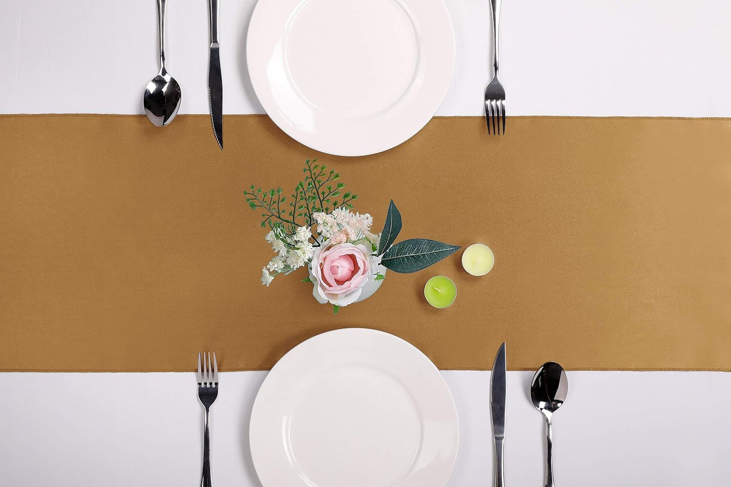 5-Pack Satin Table Runner Old Gold 12 x 108 inches Long, Table Runners for Wedding, Birthday Parties, Banquets Decorations（5 Pack, 12x108 Inch, Old Gold）