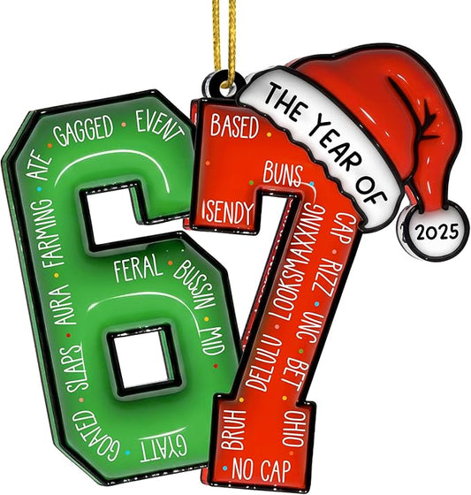 67 Christmas Ornament, 67 Ornaments for Xmas Tree, Funny Christmas Ornaments 2025, 6 7 Meme Ornament for Teens, Six Seven Gifts, Gag Gifts for Teens, Teen Girls Trendy Stuff