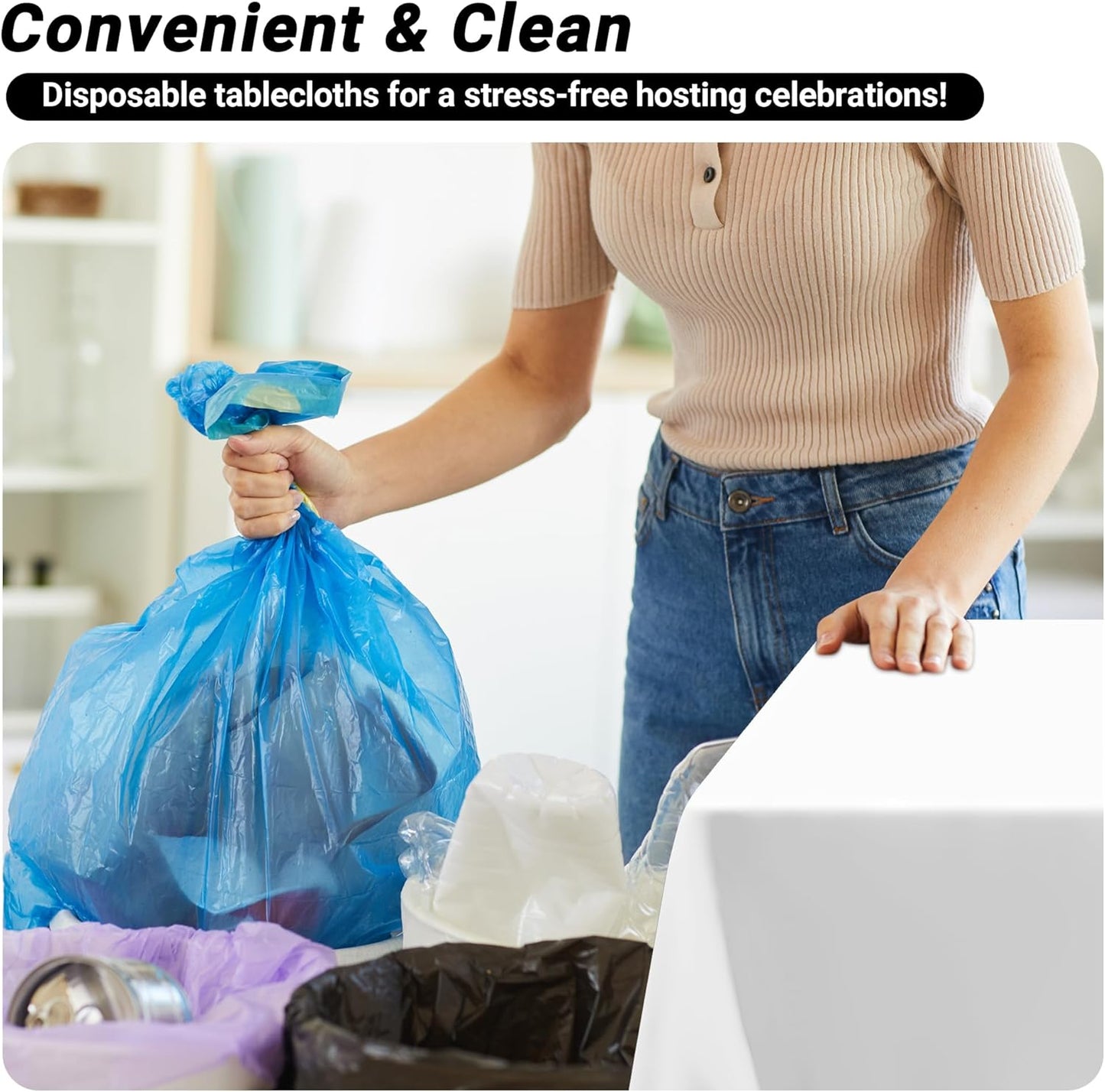 QZYL 12 Packs Disposable White Plastic Table Cloths, 54 X 108 Inches Dining Table Cloth, Plastic Tablecloths for Rectangle Tables, Quick Setup and Cleanup for Parties Picnic, Wedding and Outdoor