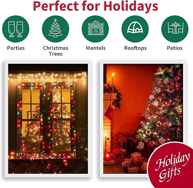 LAMPHOME Super-Bright Extendable Multicolor Christmas Lights Decoration 300Lights 63.8ft(2pk of 150L) UL Certified Mini Bulb String Lights for Outdoor Christmas Tree Garden Holiday Party Patio Decor