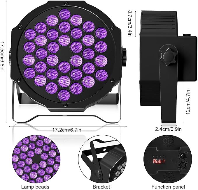 U`King Black Lights UV 36 LED Blacklight Glow in The Dark Black Light DMX Sound Activated Portable Stage Lights for Parties Birthday Wedding DJ Stage (8 Packs)
