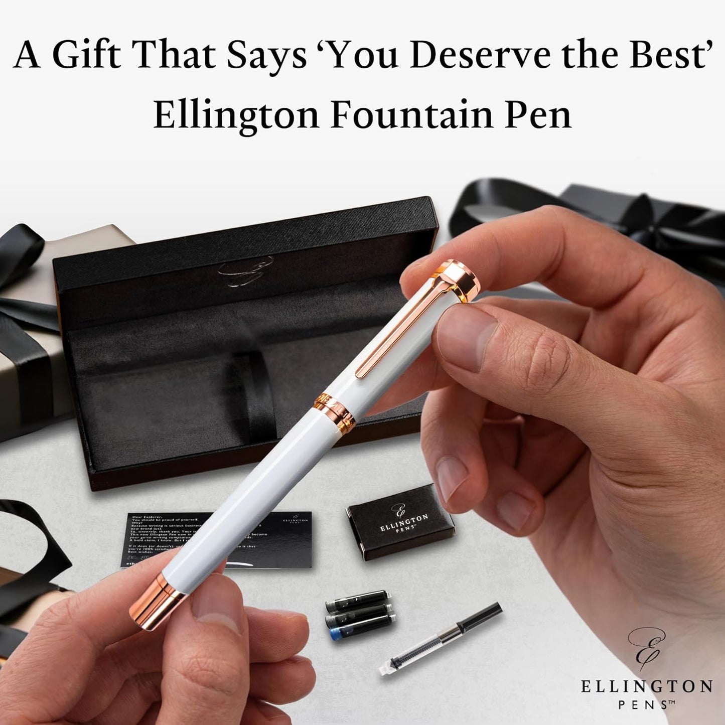 Ellington Pens Luxury Fountain Pen Set- Fountain Pens for Writing - Smooth Extra Fine Nib - Includes Refillable Ink Converter, 3 Ink Cartridges [Black & Blue], Gift Box - Elegant Calligraphy