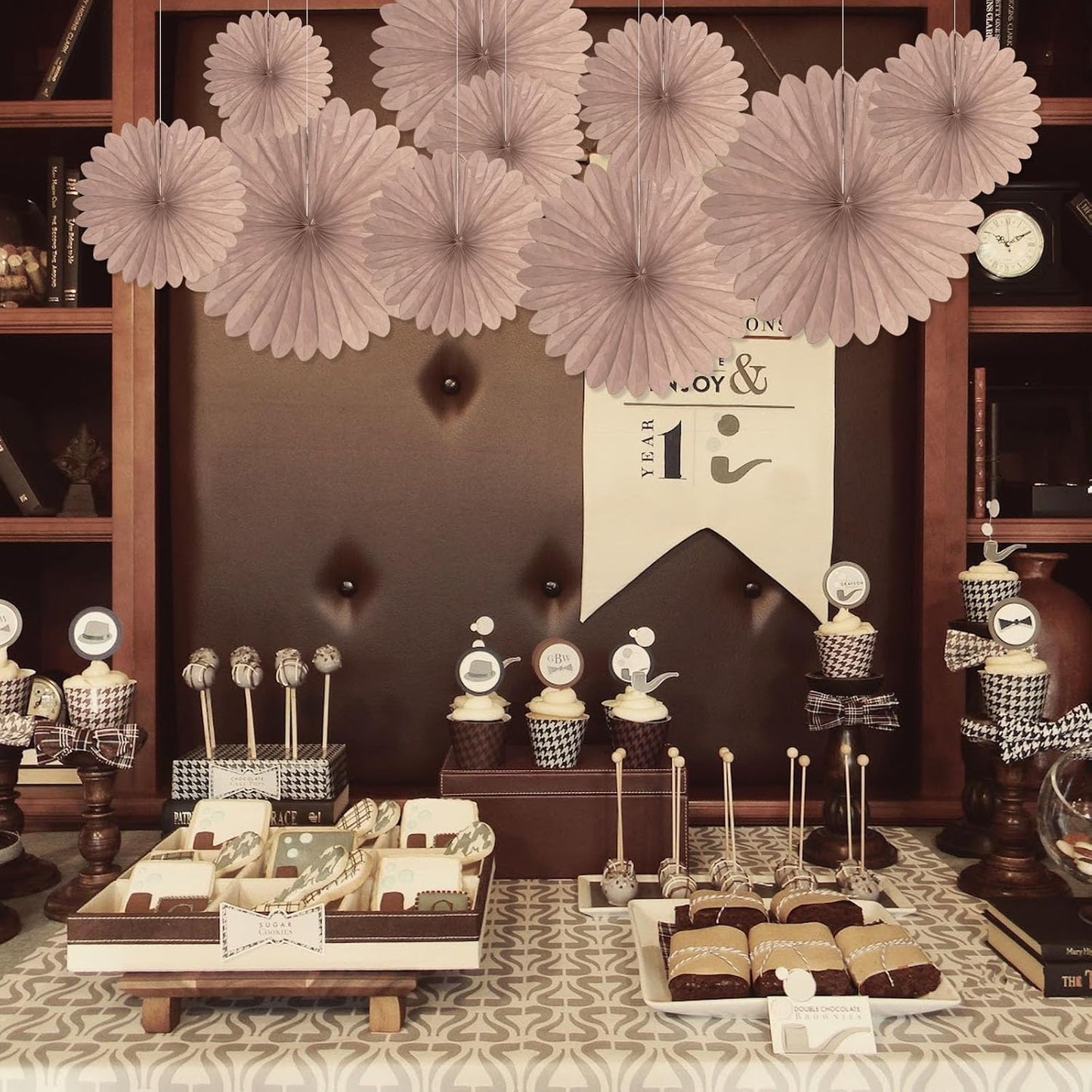 20 Pcs Brown Hanging Paper Fan, Hanging Honeycomb Round Paper Fans for Weddings, Birthdays, Christmas, Baby Showers, Classroom, Events Ceiling Party Supplies Decorations