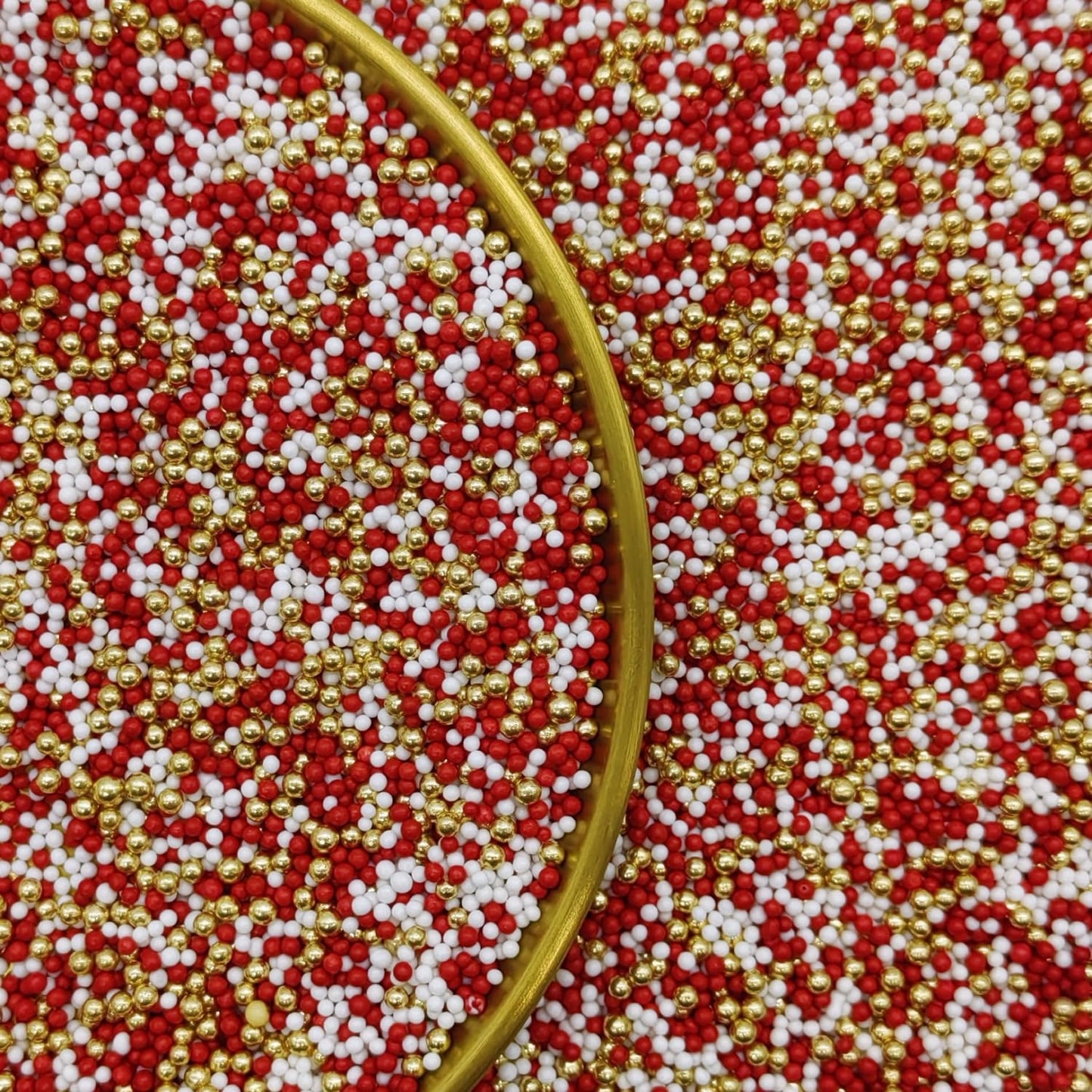 Edible Red & White & Super Gold Pearl Sugar Sprinkles Candy 2mm Mini Pearls Cake Decorations Cupcake Toppers Cookie Decorating Perfect for Wedding Party Valentine Halloween Christmas Supplies 3OZ