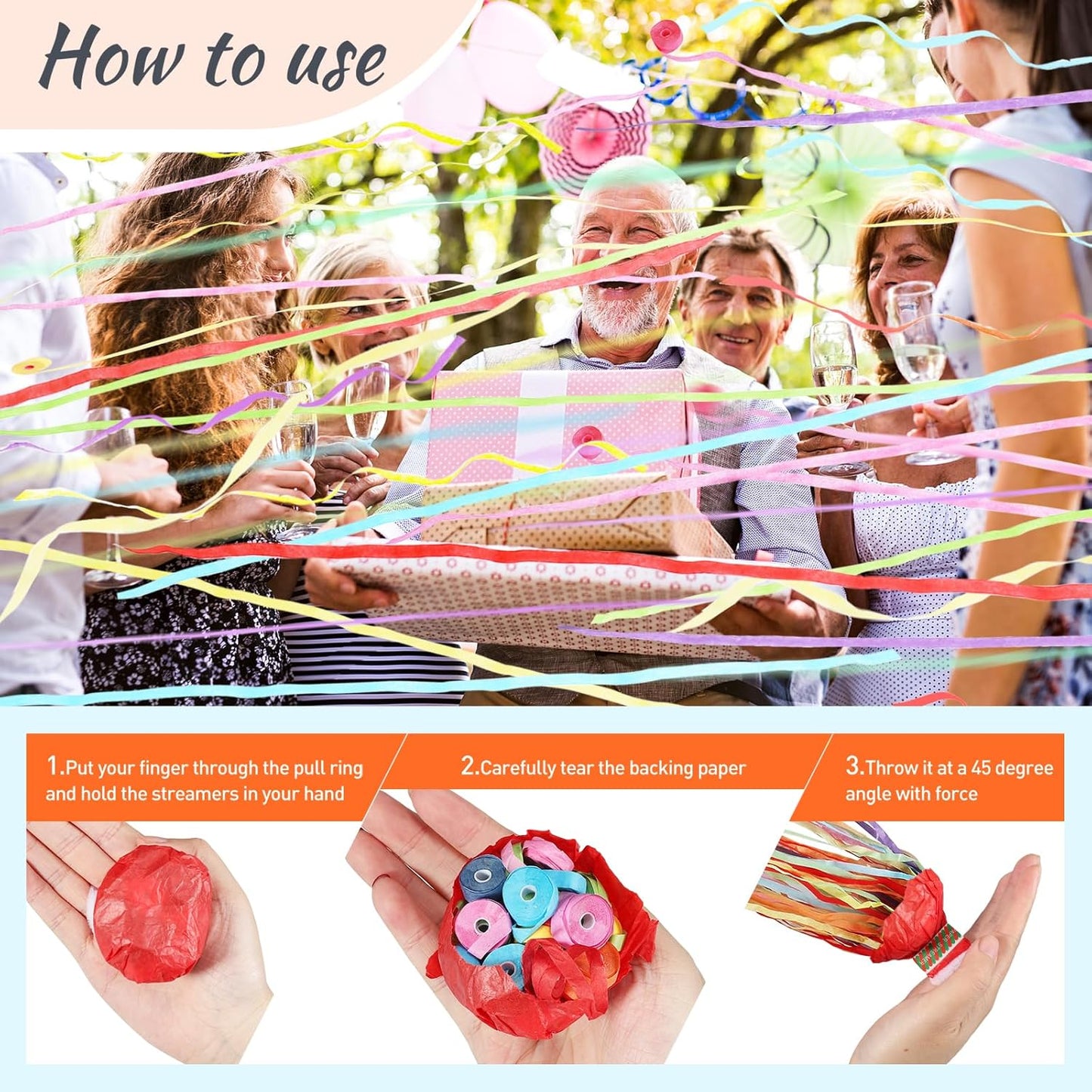 No Mess Streamers 50pack, Colorful Confetti Poppers,Hand Throw Party Poppers No Mess for Birthday, Graduation, Wedding Send Off, Engagement Party Favors（Colorful 50Pack）