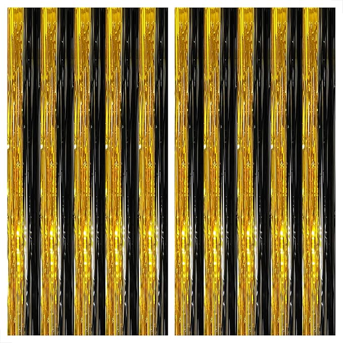 KatchOn, XtraLarge Black and Gold Streamers - 3.2x8 Feet, Pack of 2 | Fringe Curtain for New Years Decorations 2026 | New Years Streamers | Fringe Curtain for Black and Gold Party Decorations 2026