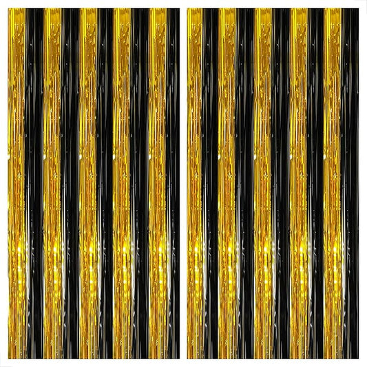 KatchOn, XtraLarge Black and Gold Streamers - 3.2x8 Feet, Pack of 2 | Fringe Curtain for New Years Decorations 2026 | New Years Streamers | Fringe Curtain for Black and Gold Party Decorations 2026