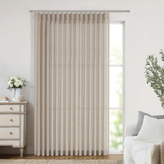 Vision Home Sand Pinch Pleated Semi Sheer Curtains Textured Linen Blended Light Filtering Window Curtains 102 inch for Living Room Bedroom Patio Pinch Pleat Drapes with Hooks 1 Panel 84" Wx102 L