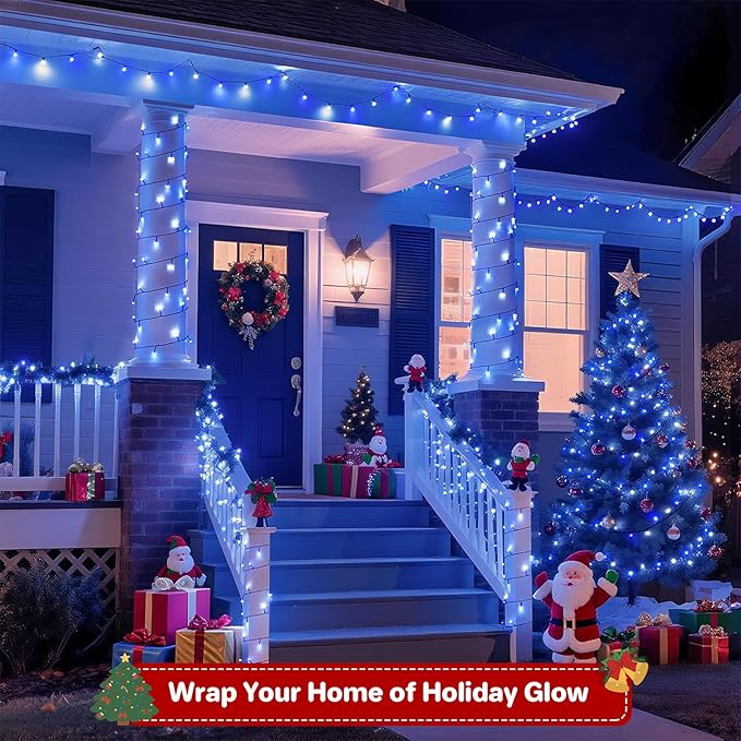 Christmas String Lights Plug in,33FT 100 LED String Lights with 8 Modes & Timer, Xmas Decorations for Trees Wreath, Outdoor Indoor Yard Garden Party Decor, Blue