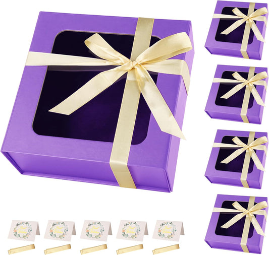 Purple Gift Boxes with Window,7.5"x7.5"x3.1" Bridesmaid Boxe for Gift Giving,Birthday Gift Box with Magnetic,Closure Lid Gift Boxes for Presents,Cute Boxe,Luxury for Gift Packaging,Gift Box for Wrapping Gifts