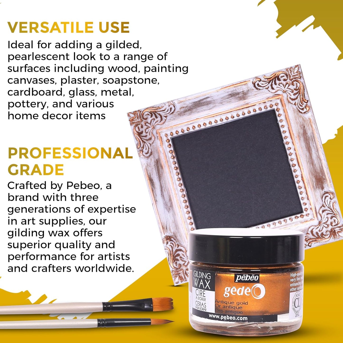 Pebeo Gilding Wax 30ml – Silver Gilding Wax for Crafting, Antiquing Wax for Crafts and Professional Finishing – Gilding Wax for Wood, Metal, Glass, and More Bundled with Moshify Application Brushes