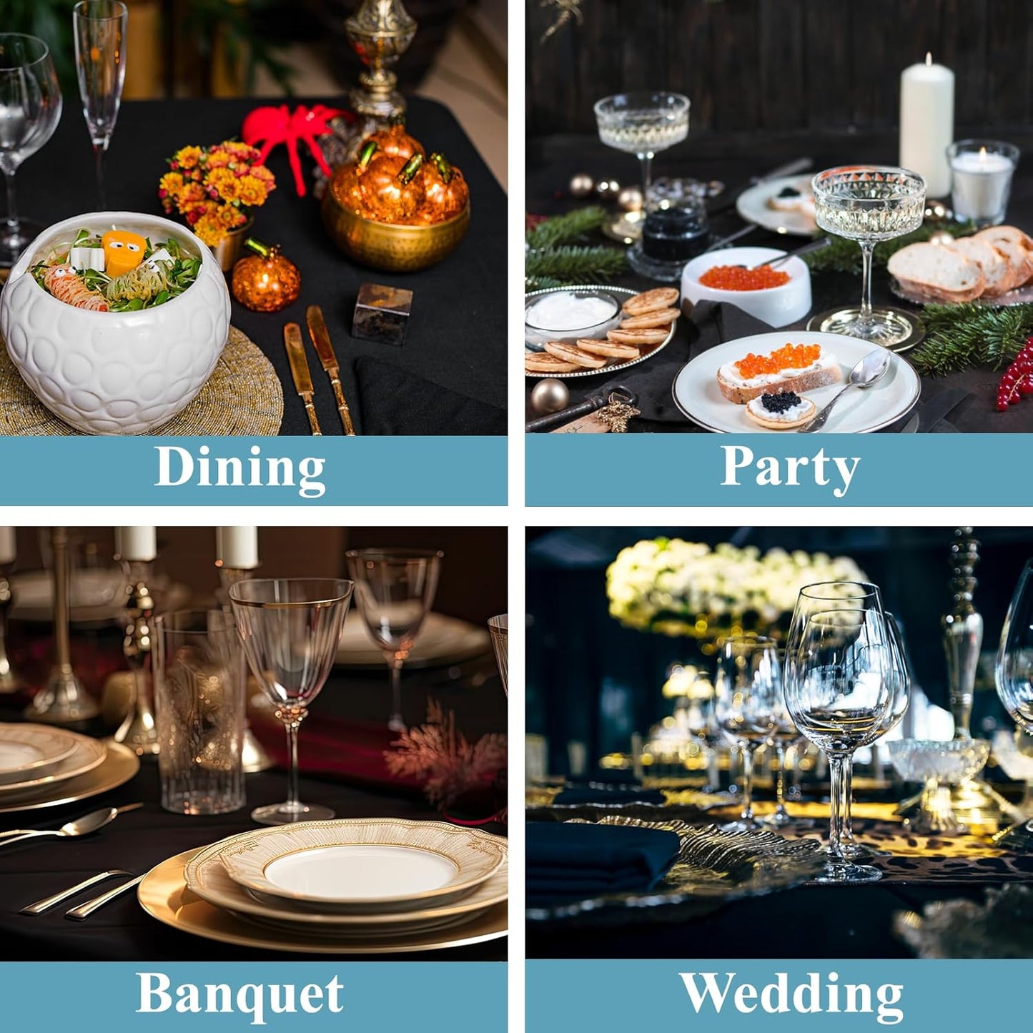 VidaFete Square Tablecloth 10 Pack52 x 52 Inch Tablecloths Stain Wrinkle Resistant Polyester Dining Table Cover for Kitchen Dinning Party Wedding Rectangular Tabletop Buffet Decoration(Black)