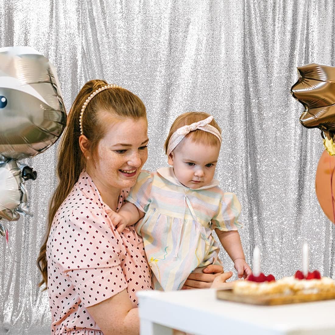 Poise3EHome 6FT x 8FT Silver Sequin Photo Backdrop Curtain for Birthday Wedding Engagement Baby Shower Bachelorette Christmas Party Decorations