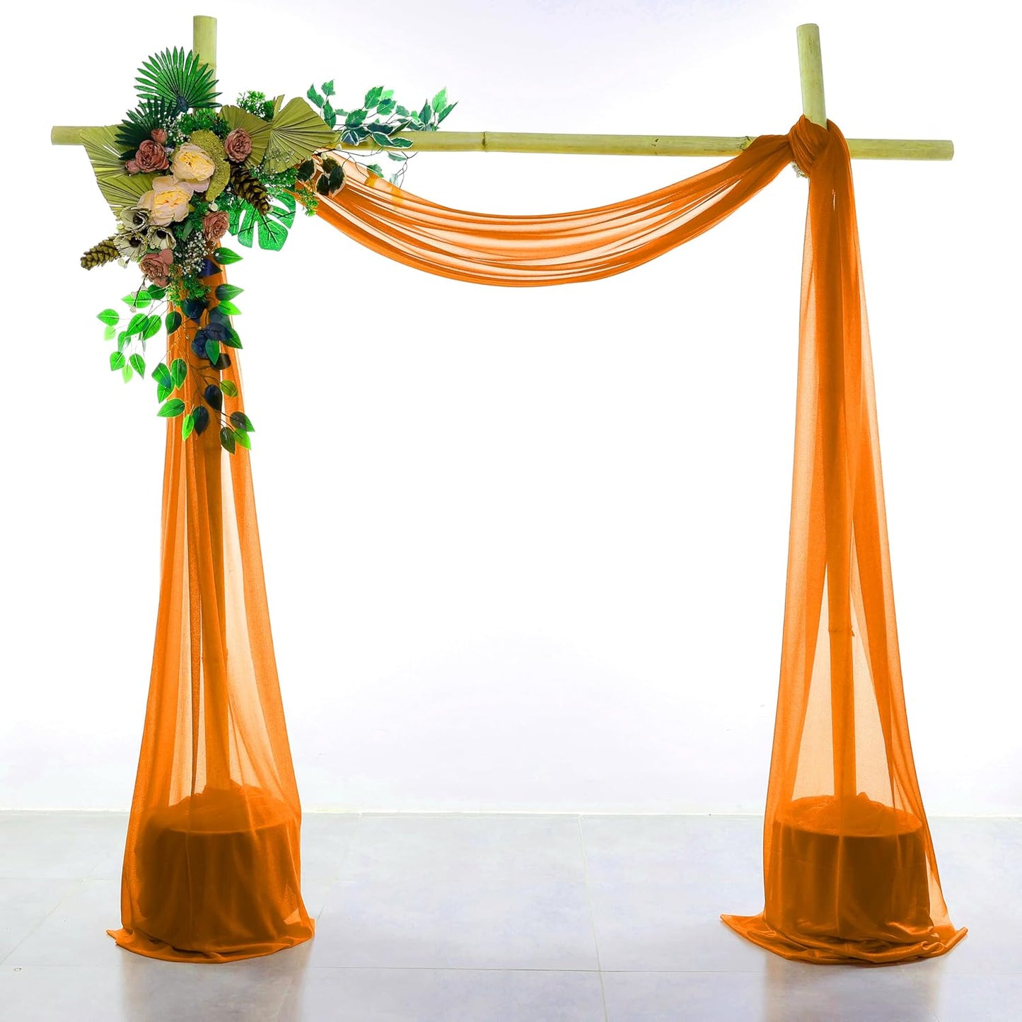 VDS Pack of 1 Panel (30 Inch X 100 Feet) Wedding Arch Draping Fabric Sheer Chiffon Fabric Drapery for Wedding Ceremony Reception Swag Backdrop Canopy Chuppah ARBO Altars Decoration (Orange)