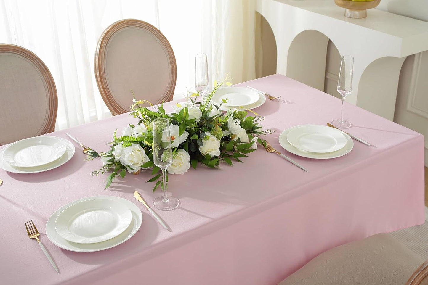 Craft And Party Pink Rectangle Tablecloth, 60 x 84 Inch, Washable Polyester Fabric for Home, Party, Wedding or Restaurant Use