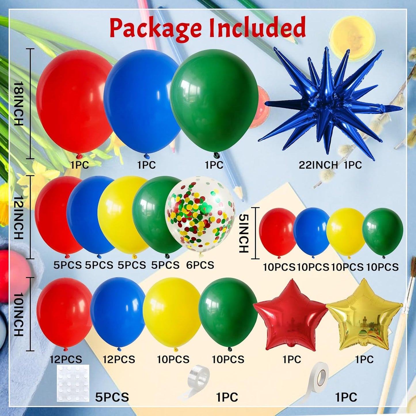 Red Yellow Green Blue Balloon Arch Kit 123Pcs Rainbow Balloons Garland with Star Foil Balloon Cartoon Colorful Birthday Party Balloons for Boys Men Game Baby Shower Carnival Circus School Decorations