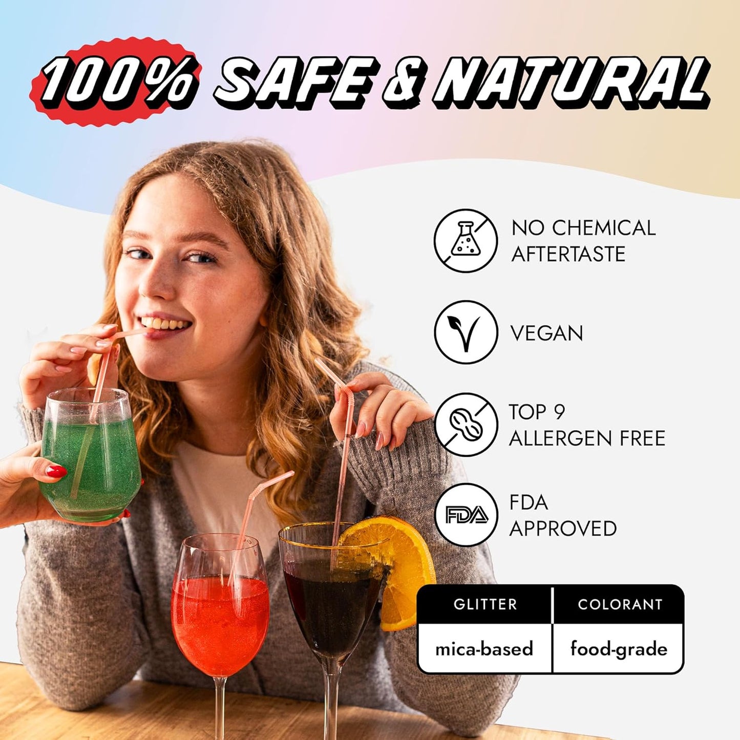 MONÉGASQUE Magic Rainbow Edible Glitter for Drinks 10g – Edible Glitter for Cakes & Cocktails – Cocktail & Drink Shimmer Powder – Sparkles for Drinks – Halloween Food & Cake Decorations Spray Dust