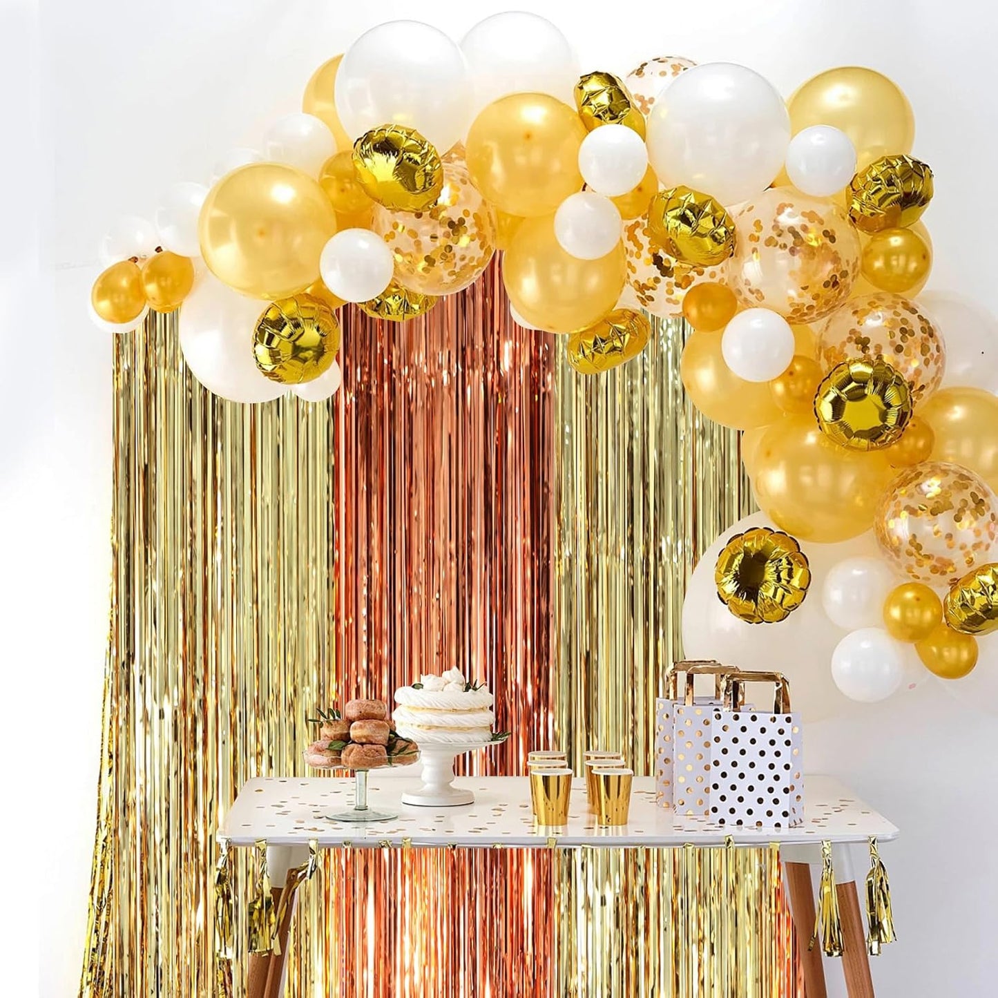 3 Pack 3.3 x 8.2 ft Rose and Champion Foil Fringe Backdrop Curtains, Tinsel Streamers Party Decorations, Fringe Backdrop, Door Shimmer for Anniversary or Birthday Party