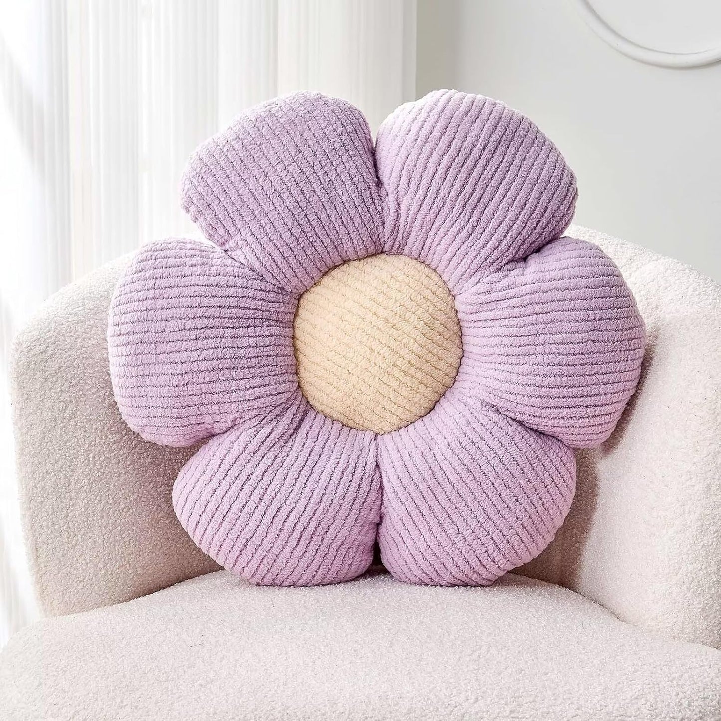 Flower Throw Pillow, Soft Lavender 19.6" Shaped Floor Pillow for Home Decor, Cute Aesthetic Plush Decorative Pillows for Bed, Sofa, Couch