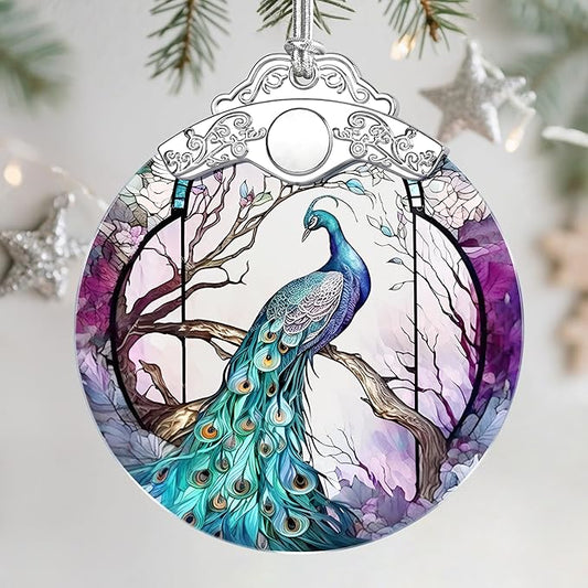 Christmas Ornaments: Stained Glass Ornament, Christmas Tree Ornament, Hanging Ornaments for Home Decor & Xmas Tree Decorations – Exquisite Holiday Decor, Gifts & Holiday Present - Peacock