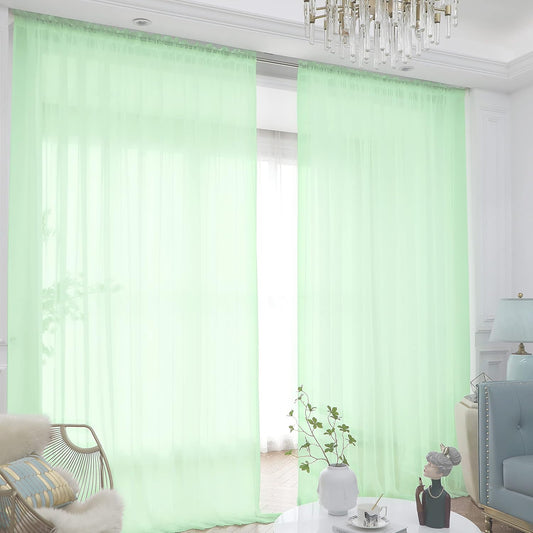 Window Light Green Sheer Curtains 84 Inches Long 2 Panels Sheer Curtain Basic Rod Pocket Panel for Bedroom Children Living Room Yard Kitchen (Light Green, 52" W x 84" L | 2 pcs)
