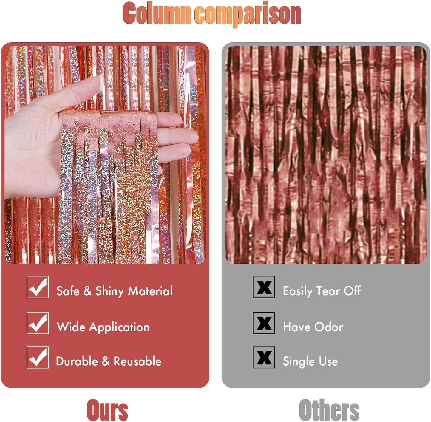 CANREVEL 2 Pack 3.3x8.2 Feet Rose Gold Foil Fringe Backdrop Curtains, Glitter Tinsel Streamers Birthday Party Decorations, Fringe Backdrop for Bachelorette Bride to Be Birthday Girls Streamers Party