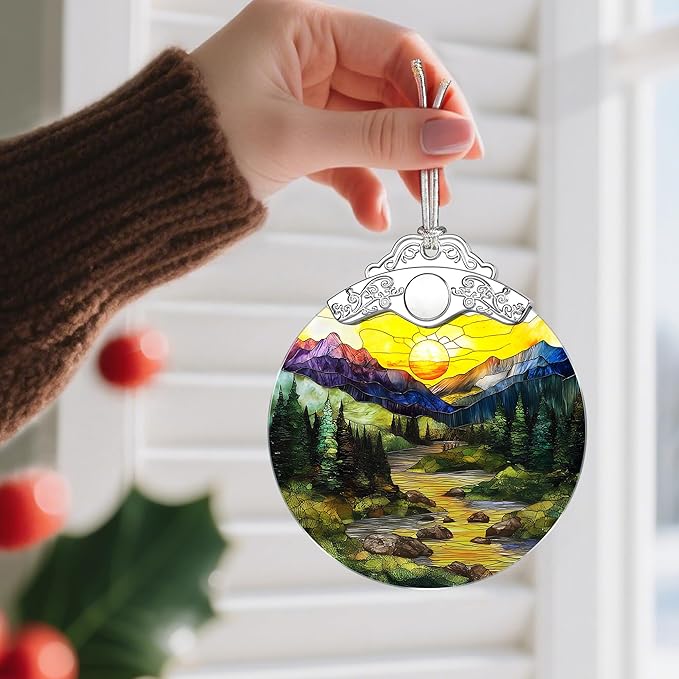 Stained Glass Ornament, Christmas Ornaments, Christmas Decorations for Tree, Holiday Ornament, Gifts for Nature Lovers, Holiday Party Gifts, Gift Ideas & Xmas Gift - Mountain Range